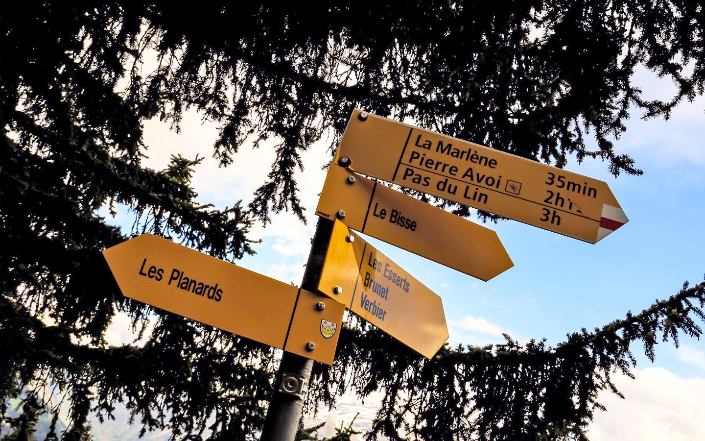 Signposts for hiking routes in Switzerland
