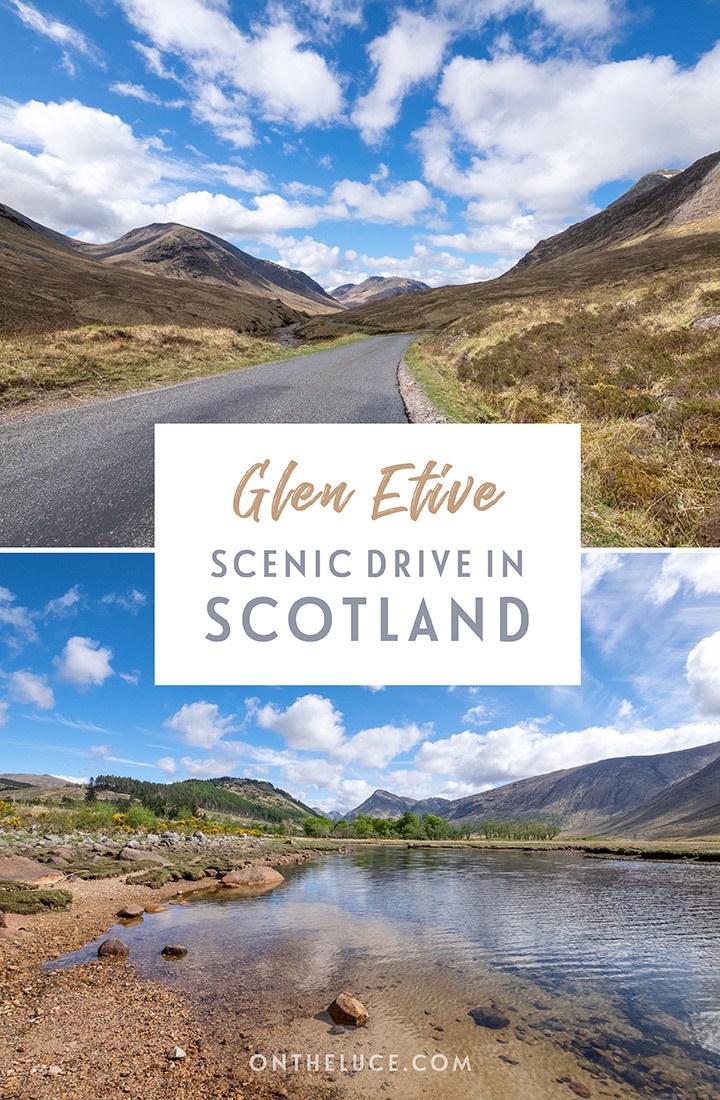 Looking for Scotland's most beautiful road? Take a scenic road trip on the Glen Etive road near Glencoe: A stunning drive past lakes and mountains, a location from Bond film Skyfall | Scottish Highlands | Things to do in Glencoe | James Bond Skyfall locations | Scenic drives in Scotland | Scotland road trip