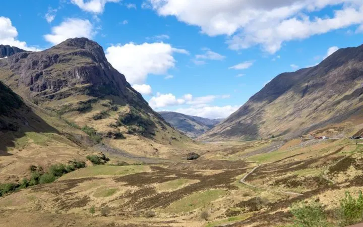 Driving through mountains at Glencoe in Scotlands