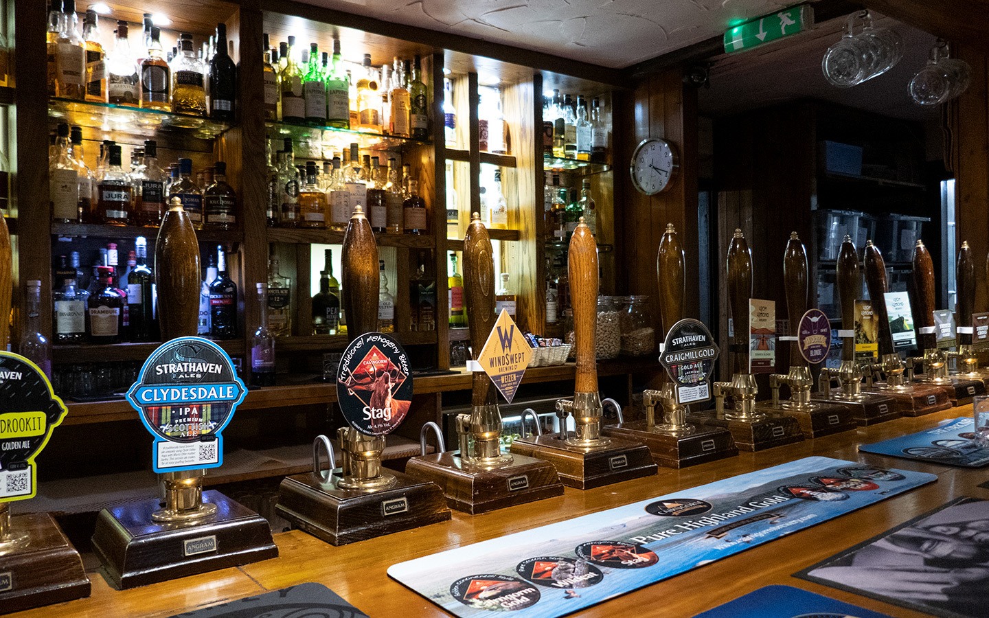 Beer pumps in the Clachaig Inn in Glencoe in the Scottish Highlands