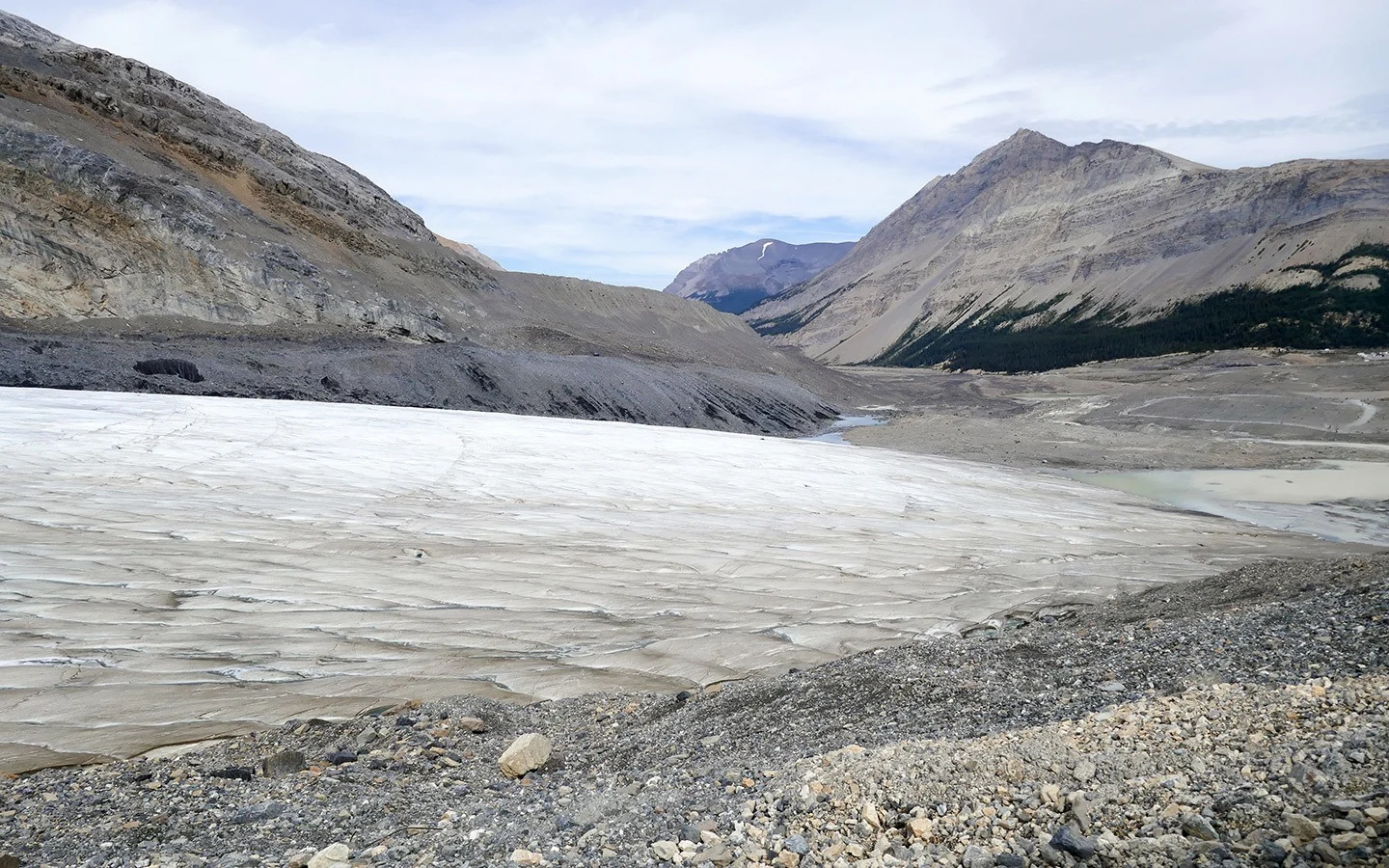 The foot of the Athabasca Glacier