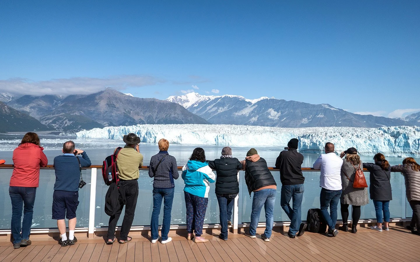Cruise ship passengers on deck at the Hubbard Glacier
