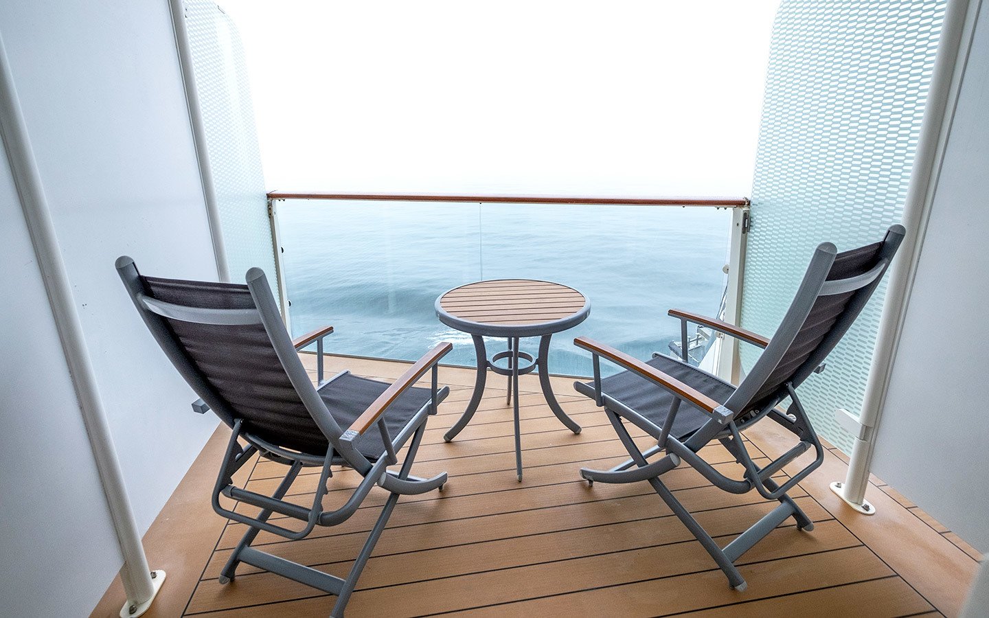 Misty morning on a cruise ship balcony