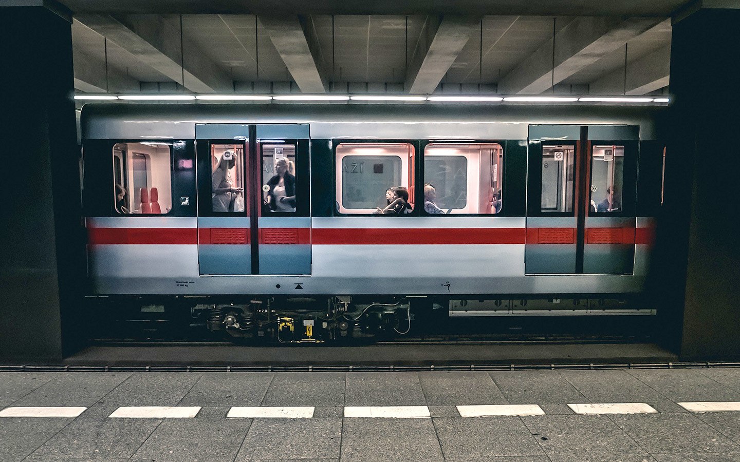 Prague Metro train in a station