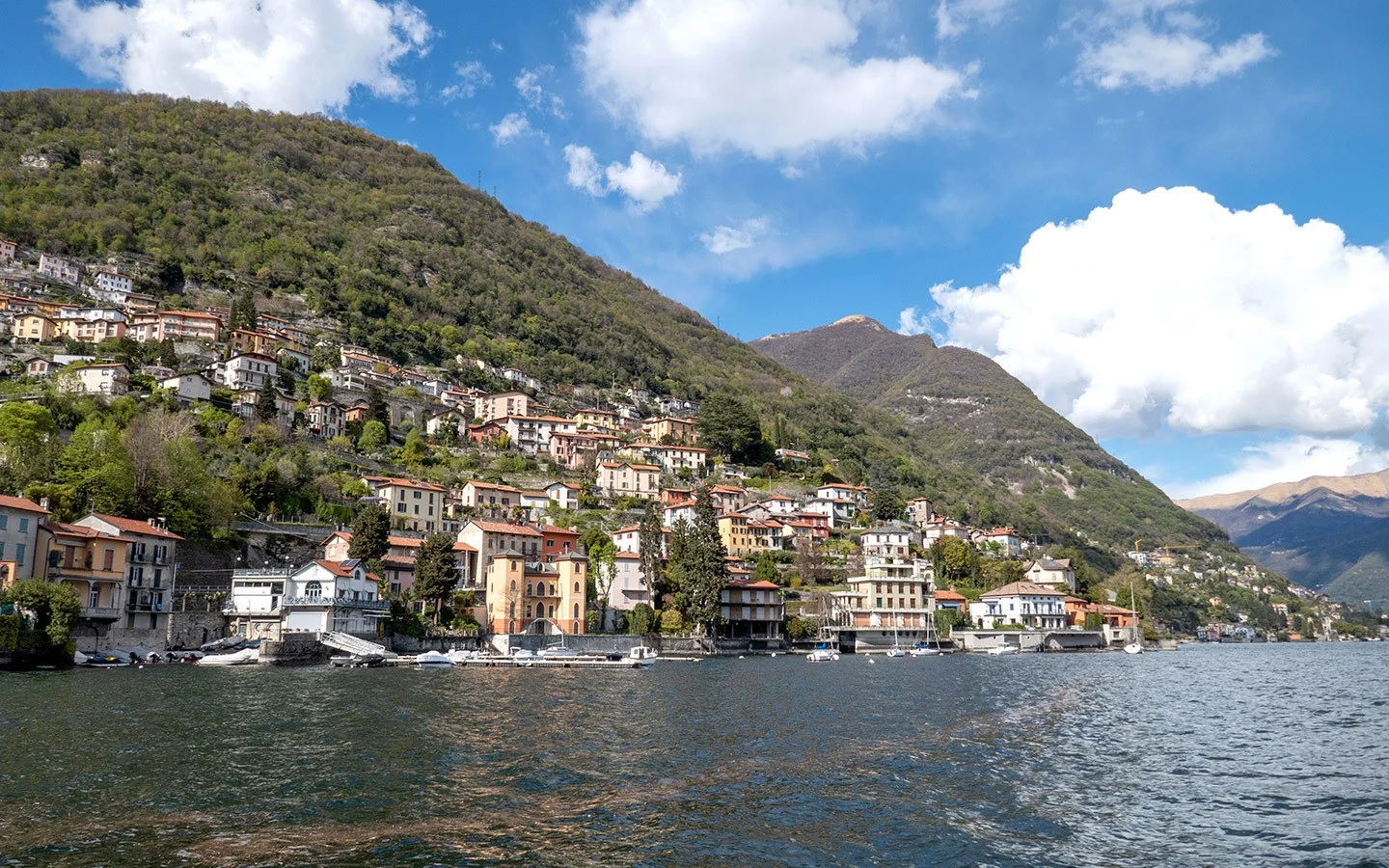 Views of waterside villages from a boat trip on Lake Como, Italy
