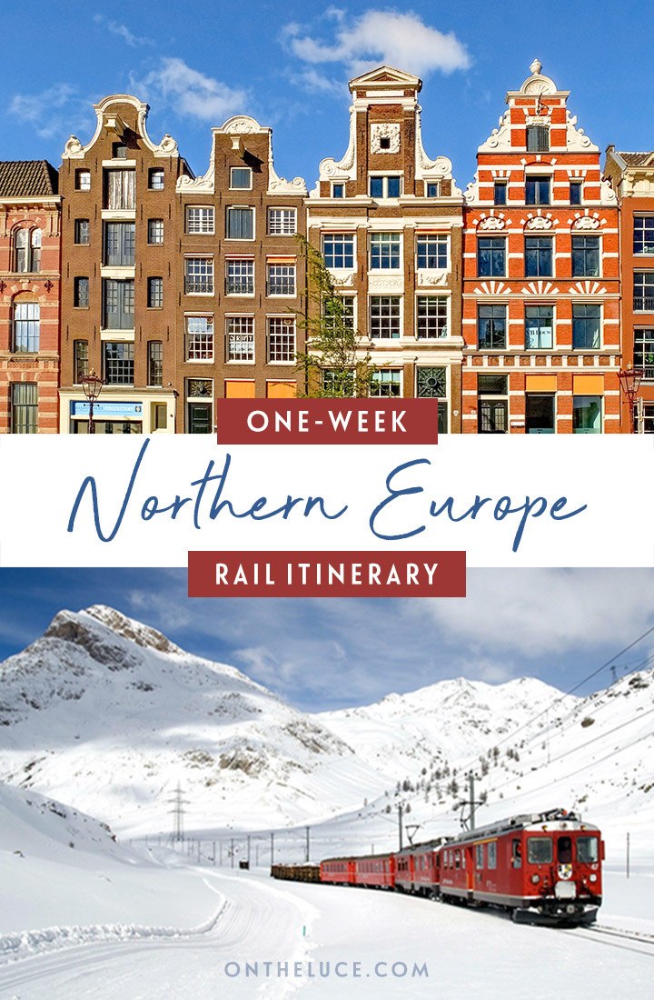 Explore Northern Europe by train in just one week on this rail itinerary which takes you from Amsterdam to Bruges, Paris, and through the Swiss Alps on the Bernina Express scenic train to Milan | Northern Europe InterRail itinerary | European train trip | Europe by train | Europe train itinerary
