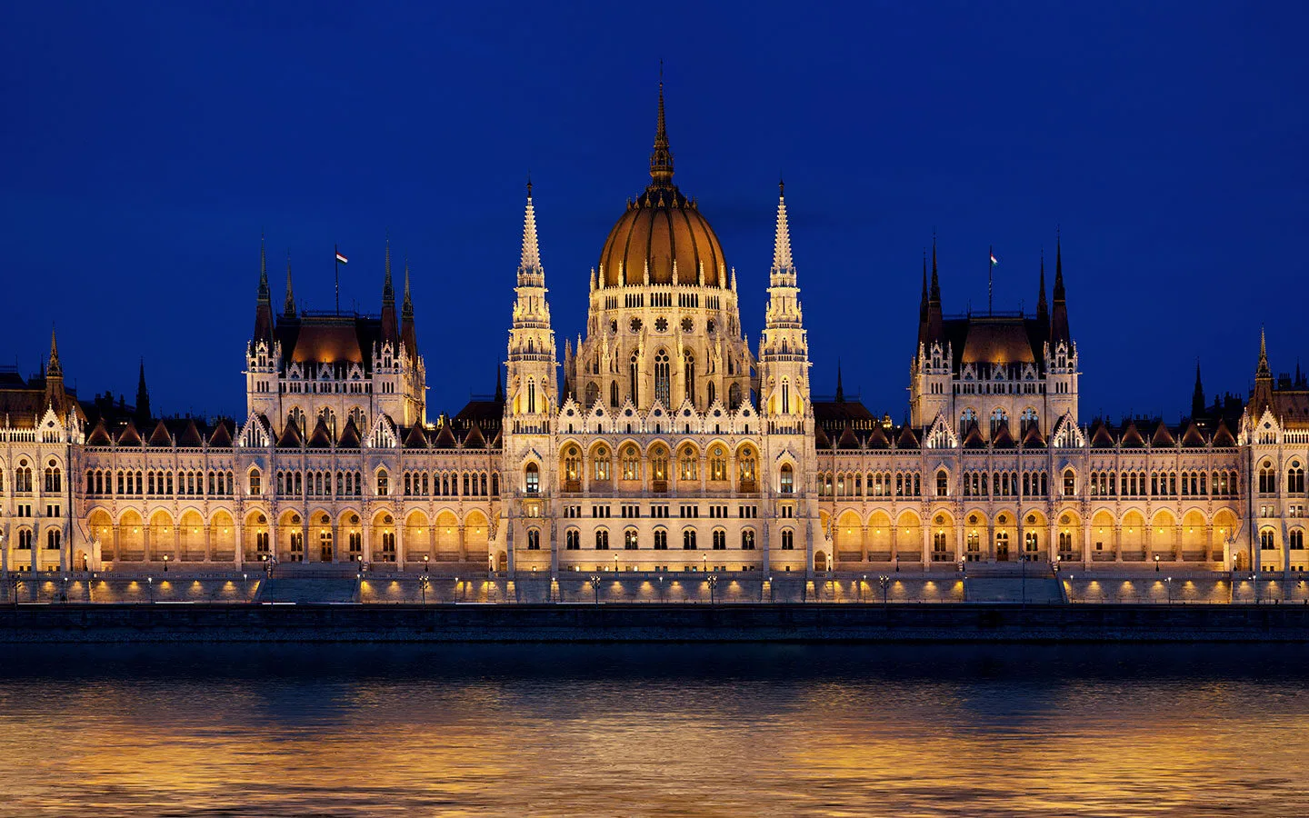 The Hungarian Parliament at night in Budapest