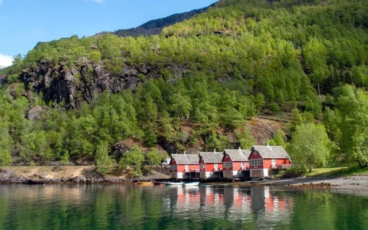 Cabins on the fjord in Flam, Norway