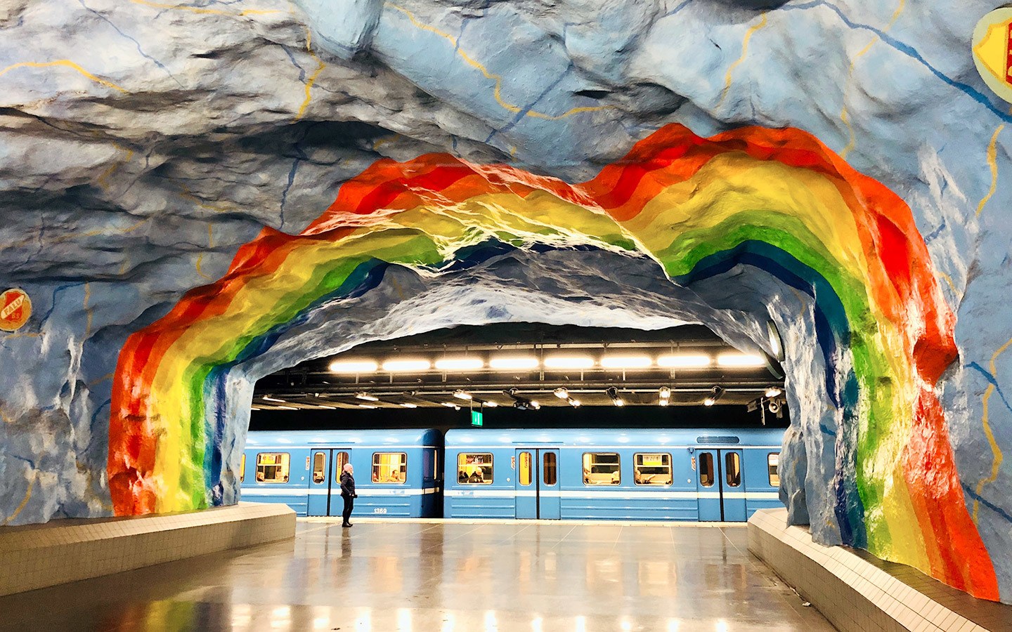 Rainbow painted walls in the Stockholm Metro, Sweden