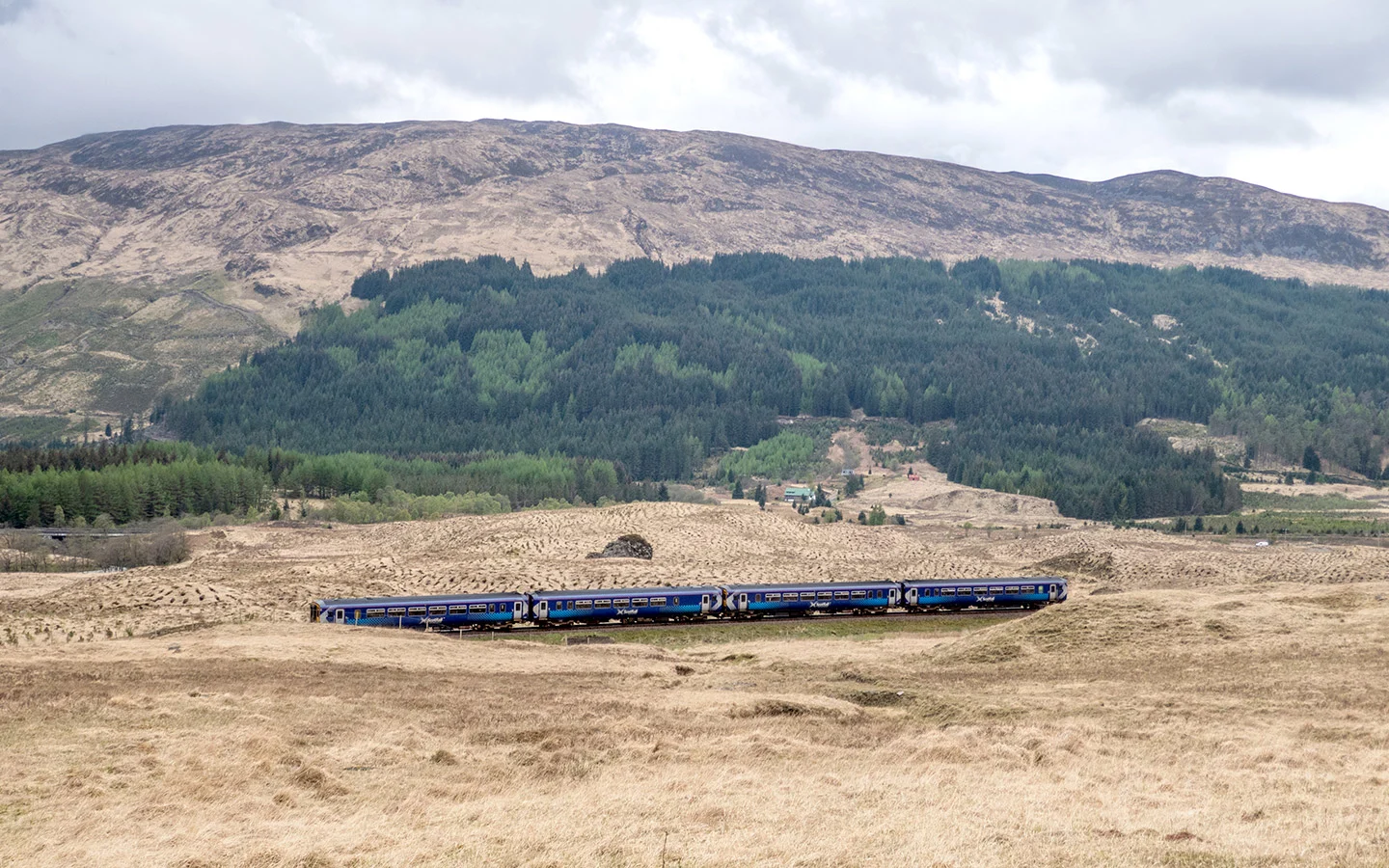 Train near Bridge of Orchy on the West Highland Line in Scotland