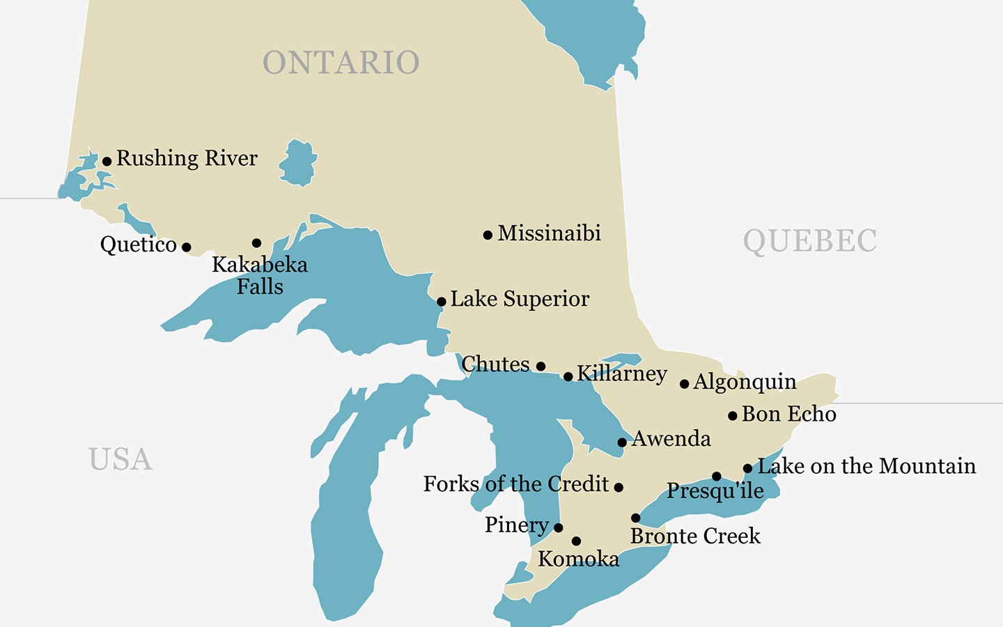 Best Ontario Provincial Parks map, Canada