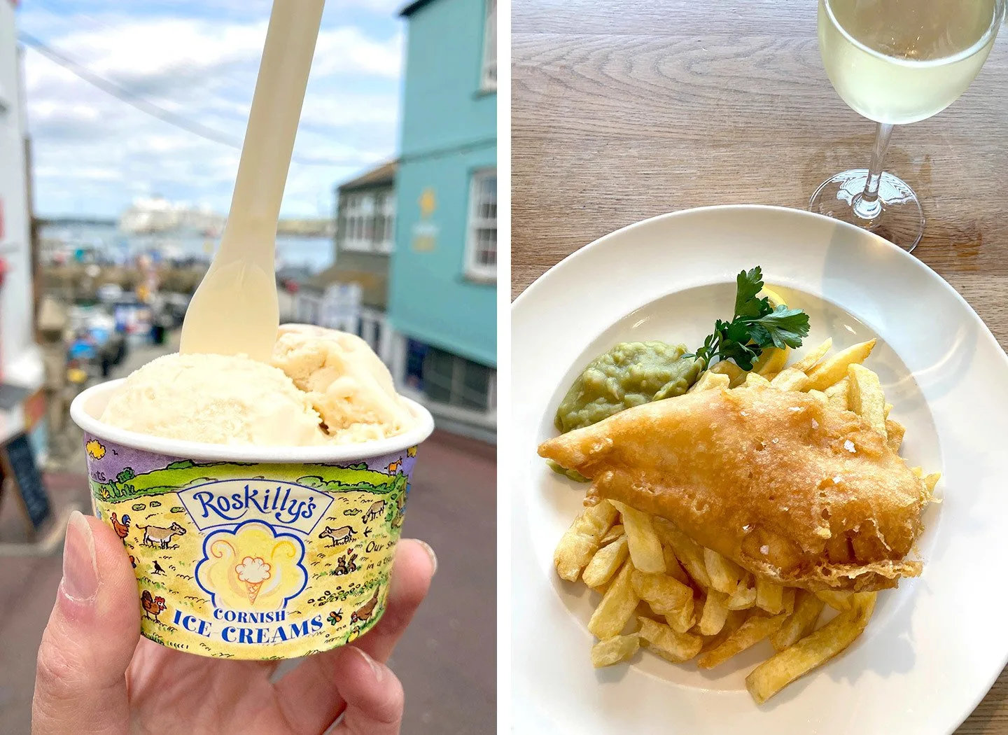 Ice cream and fish and chips on a weekend in Falmouth Cornwall