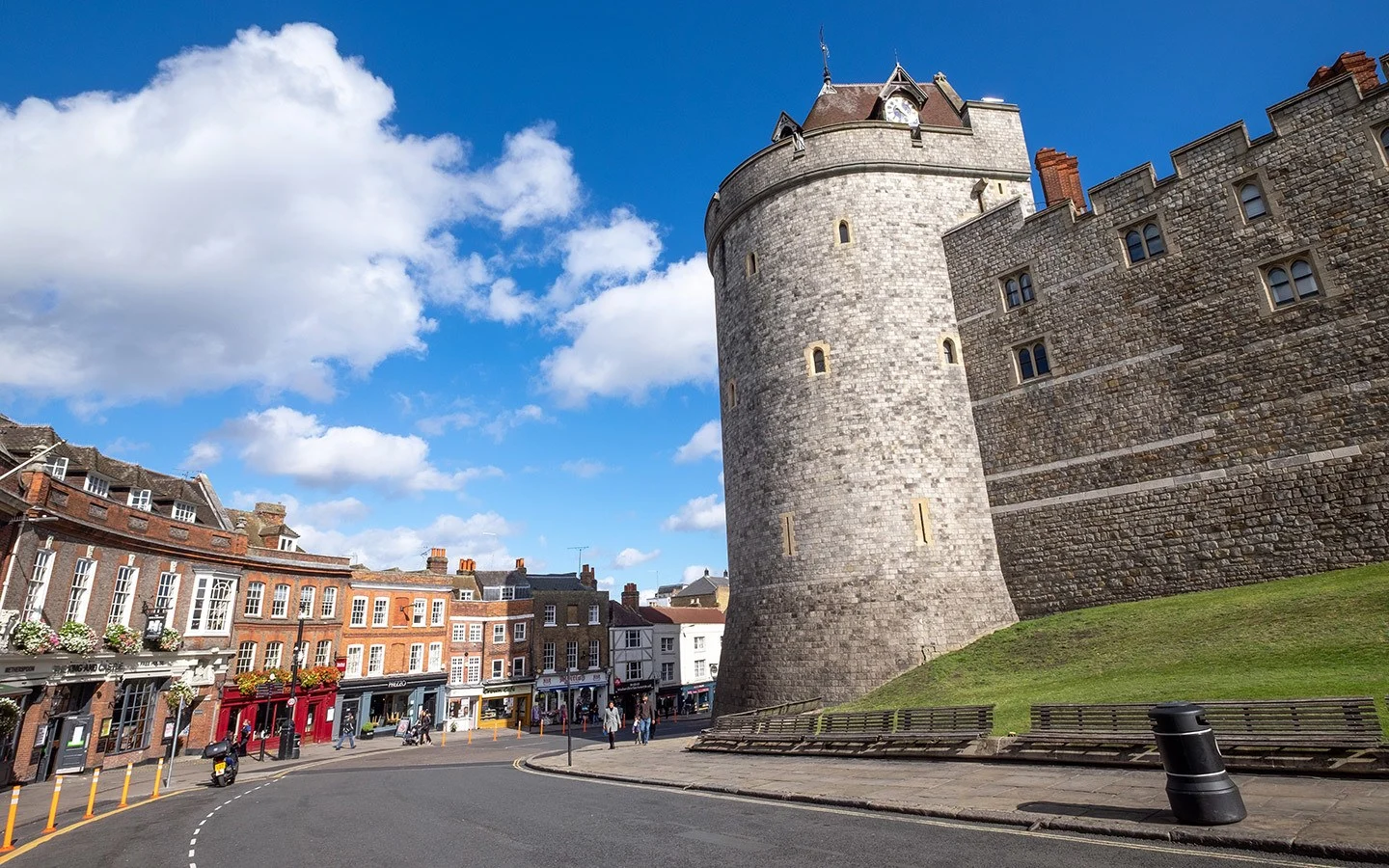 Modern Windsor just outside walls of Windsor Castle