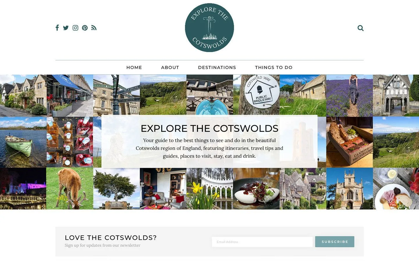 The homepage of the Explore the Cotswolds website