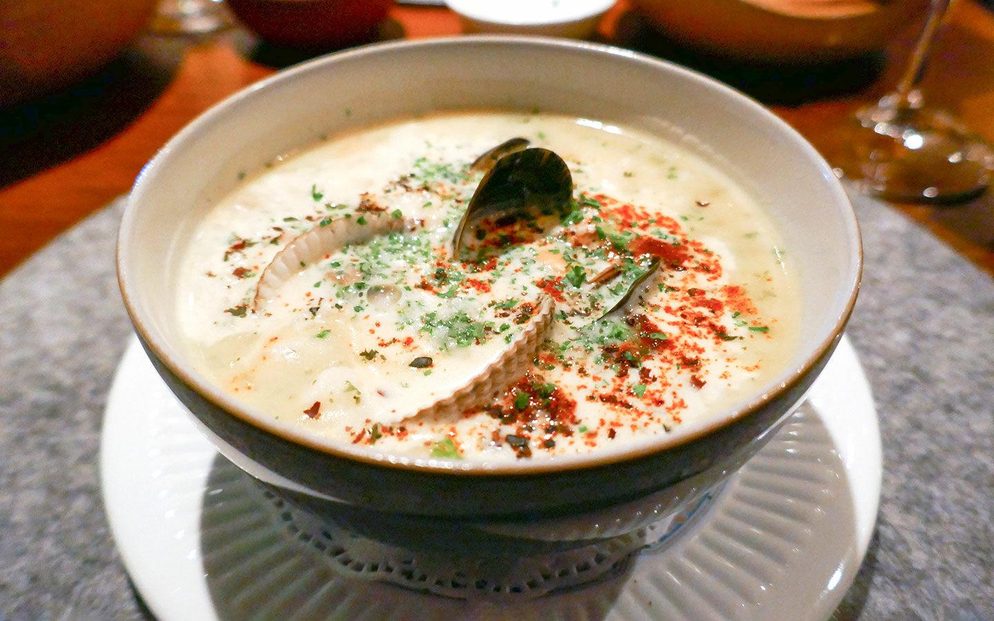 Seafood chowder at the Michelin-starred Lochbay Restaurant in Stein on the Isle of Skye