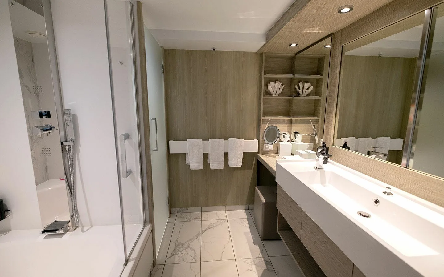 Our Sky Suite stateroom bathroom on Celebrity Apex