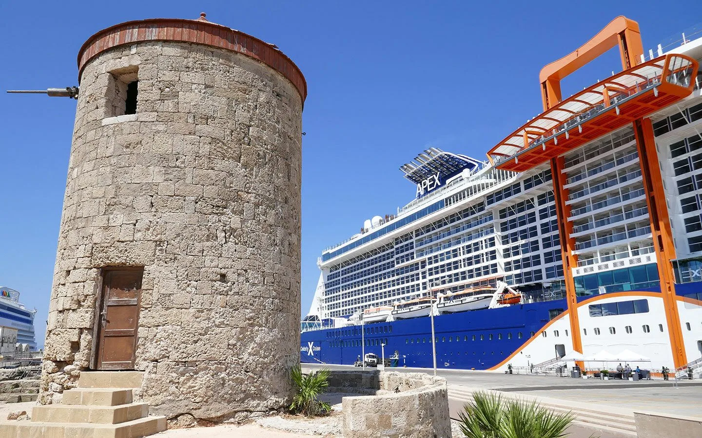 Celebrity Apex cruise ship in in Rhodes, Greece