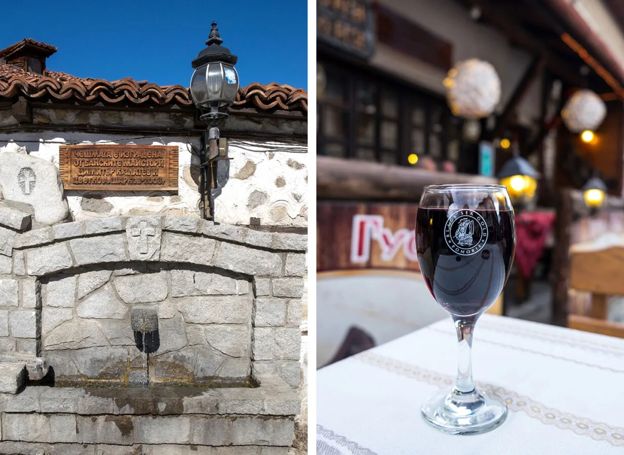 Fountain and local wine in Bansko