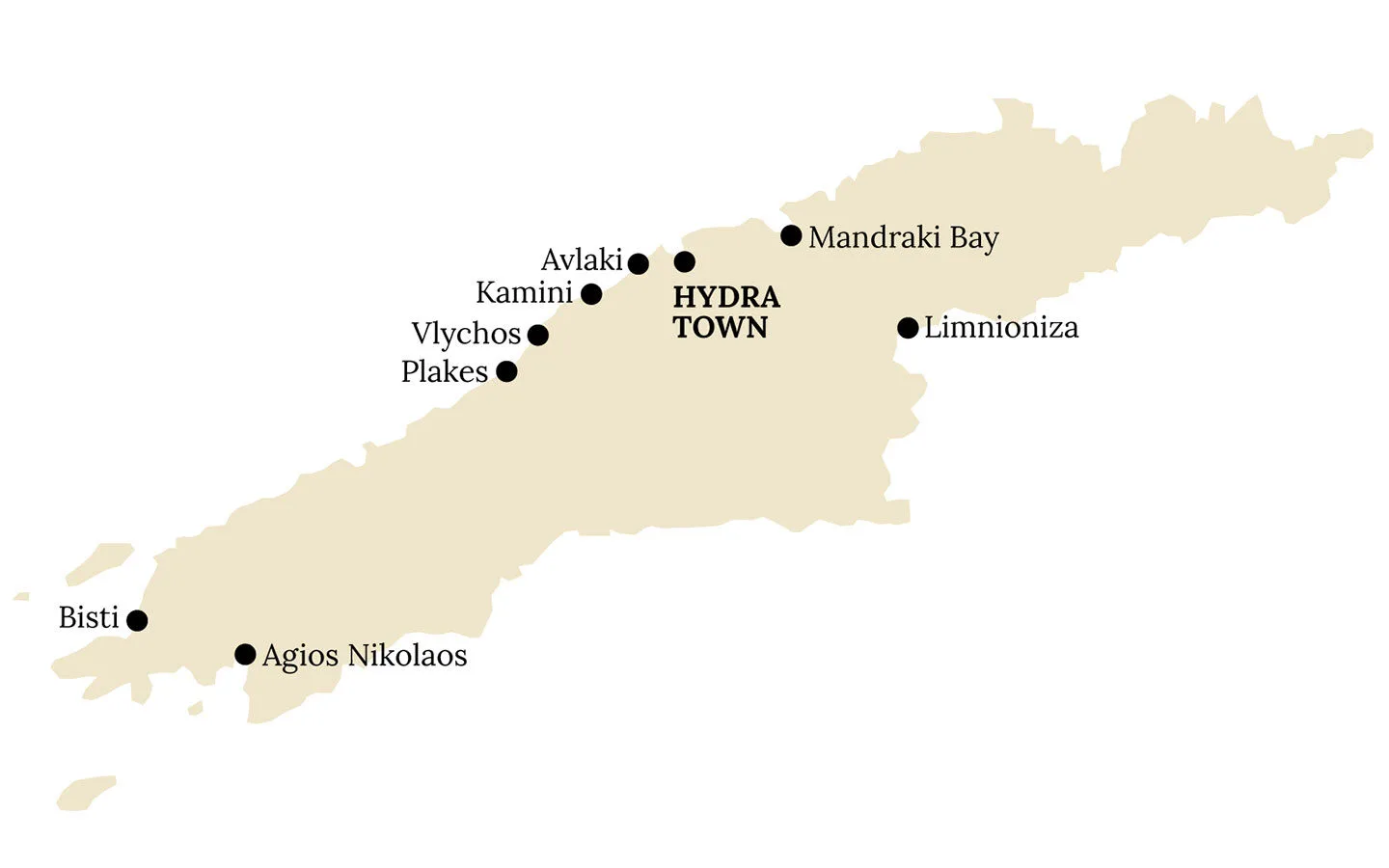 Map of the best beaches in Hydra