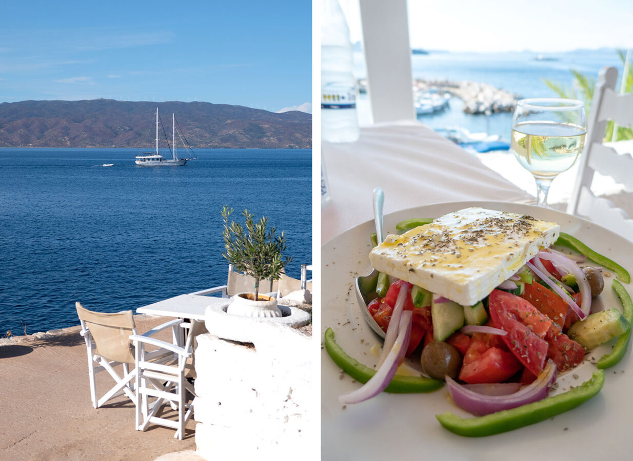 Greek salad at Kodylina's Tavern in Kamini on the Greek island of Hydra