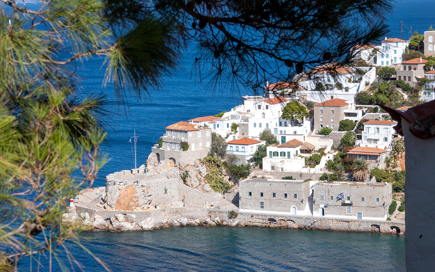 Views of Hydra harbour in Greece