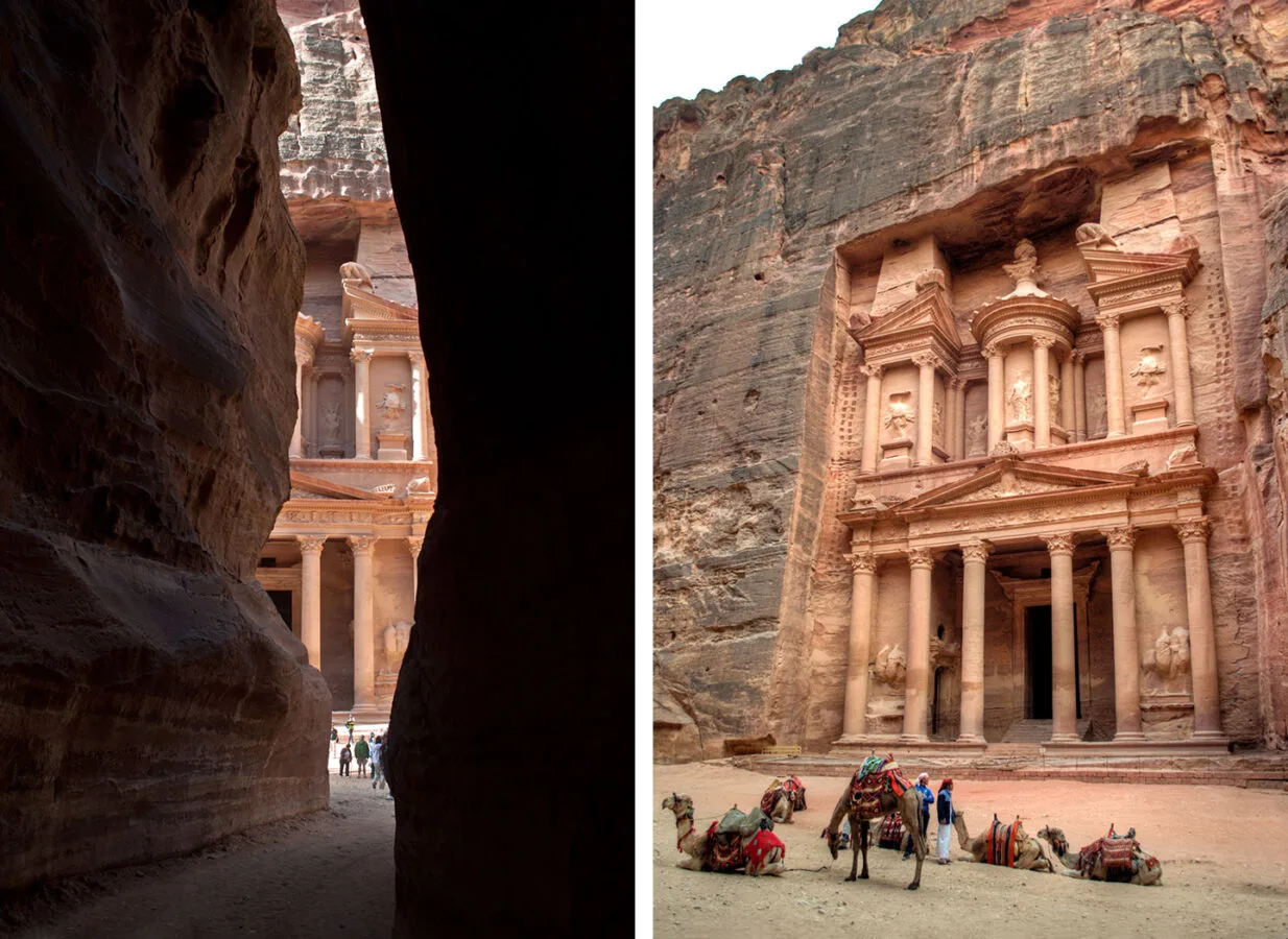 Walking down the Siq to the Treasury when visiting Petra, Jordan