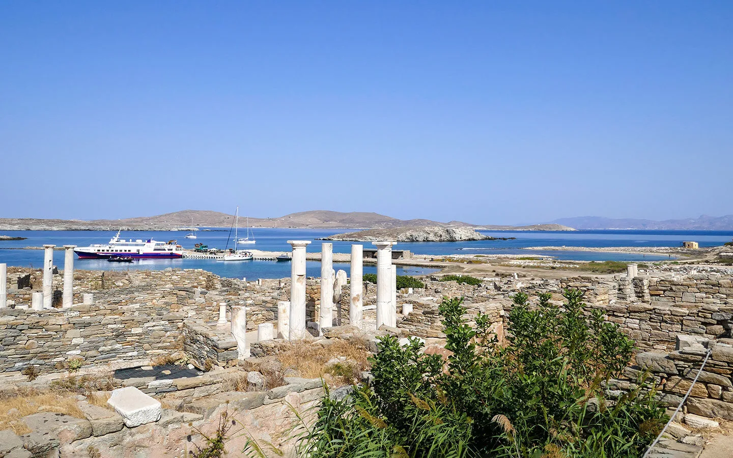 Looking out over Delos archaeological site