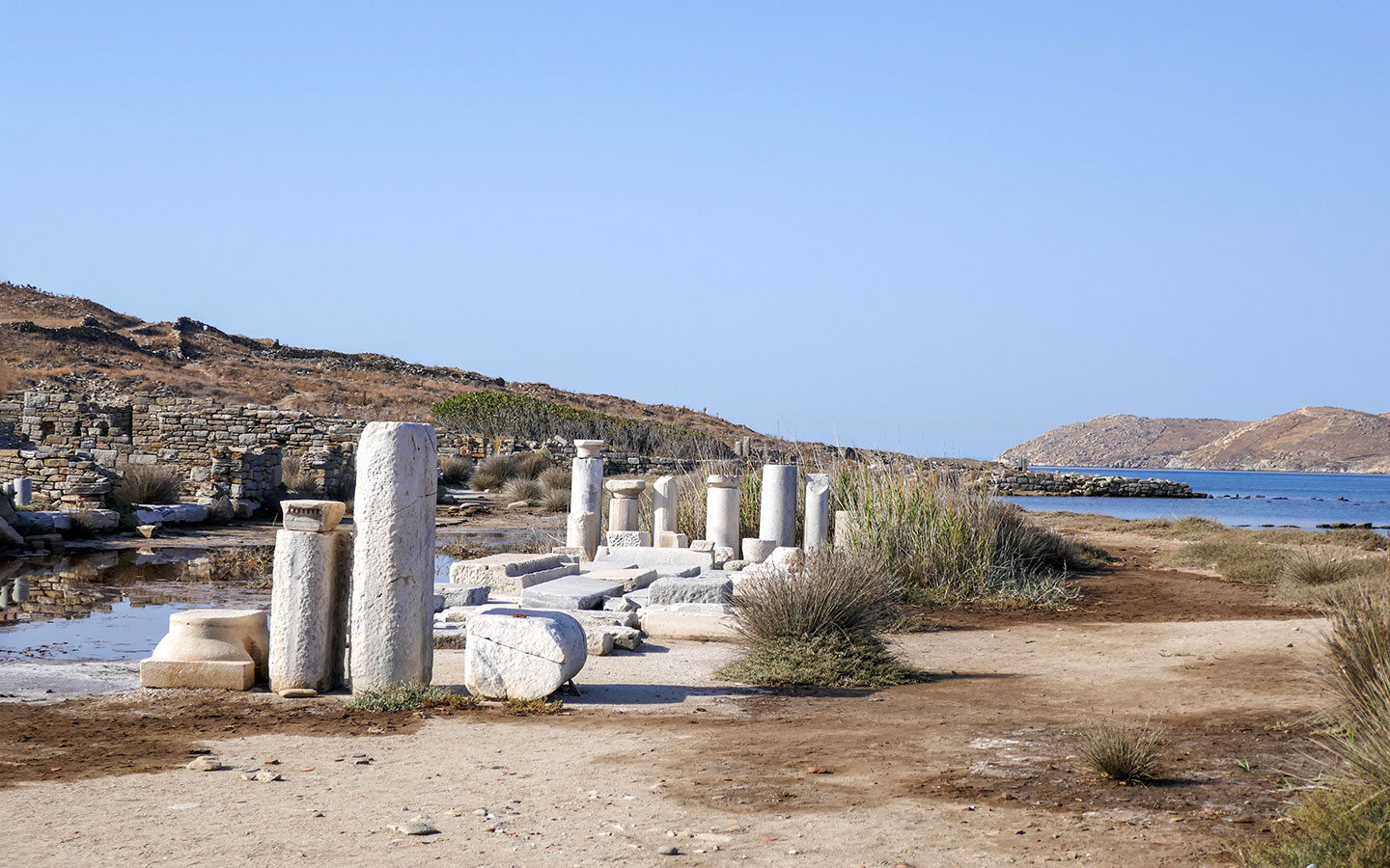 Waterside ruins, visiting Delos island from Mykonos