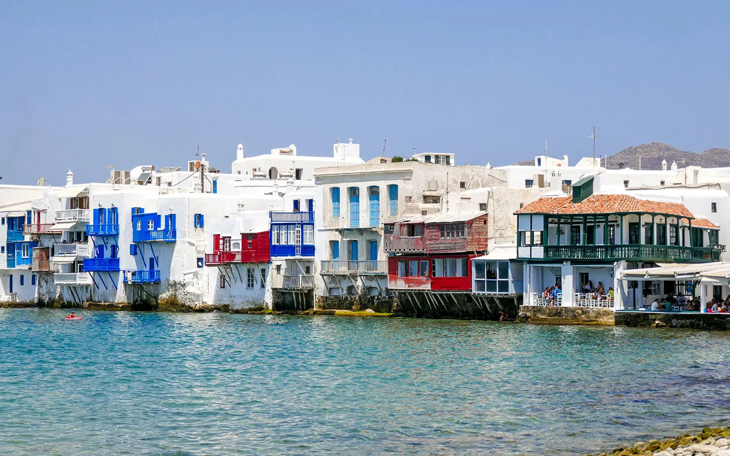 Colourful buildings in Mykonos' Little Venice, Greece