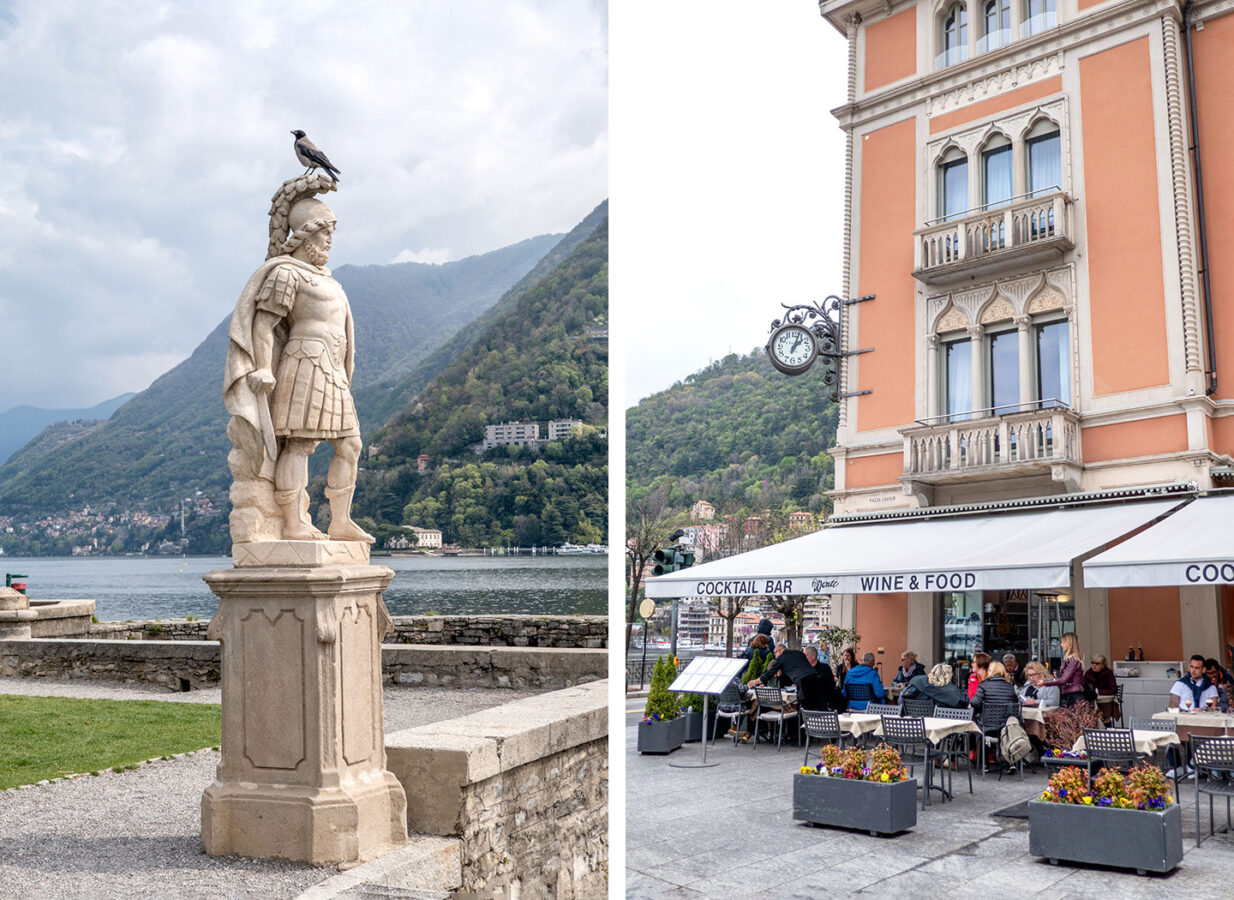 Statues and cafés in Como