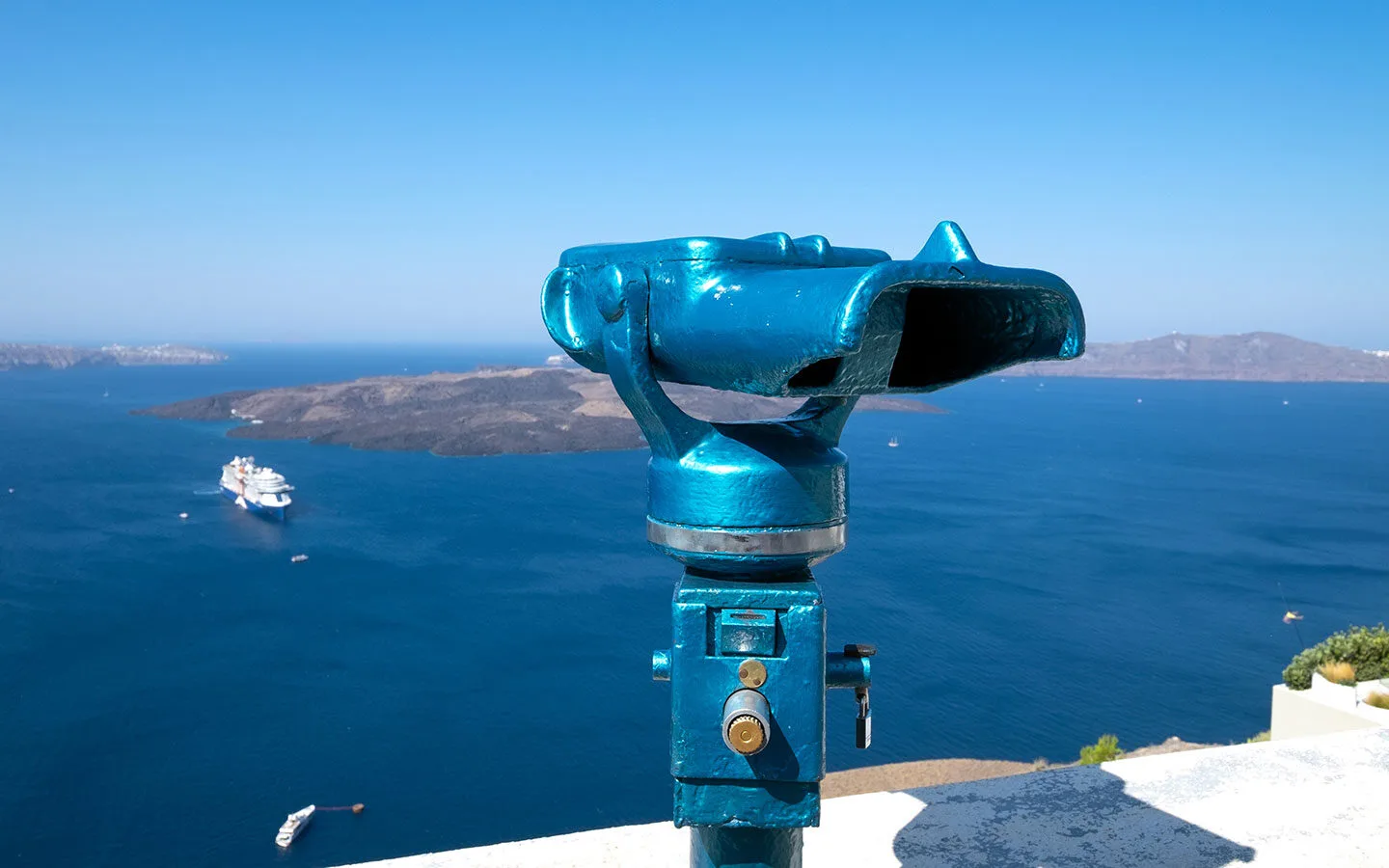 Looking out at the islands of Palea Kameni and Nea Kameni from Santorini