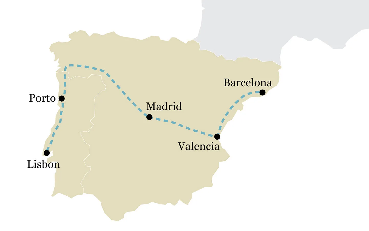 Large detailed highways map of Spain and Portugal with cities