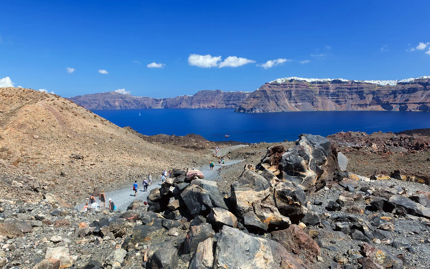 Nea Kameni volcanic island in Santorini