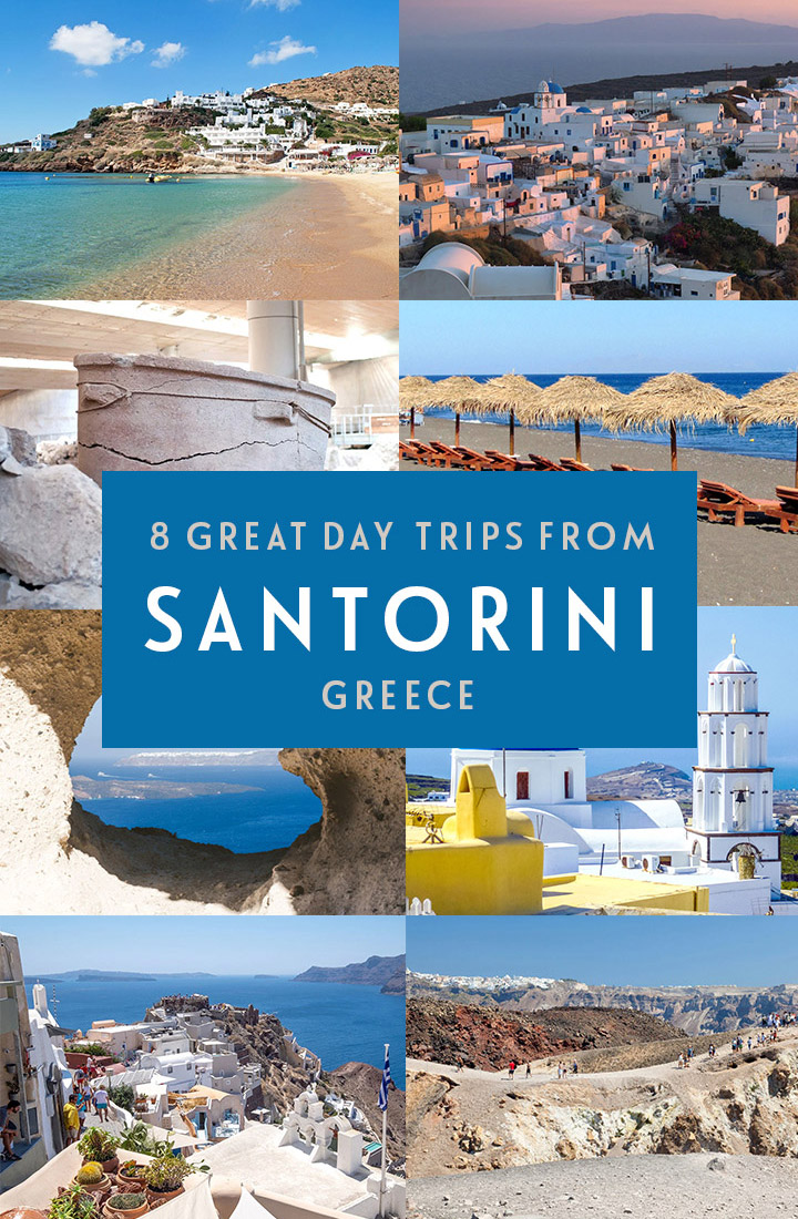 The best day trips from Santorini, Greece – 8 great Santorini day trips including Oia, Akrotiri, Perissa and Ios – and you can get to them all without a car, with details of public transport and tour options included for each trip| Day trips from Santorini | Santorini excursions | Santorini day trips by public transport | Tours from Santorini | Santorini tours