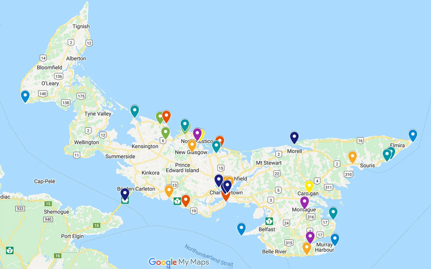 Map of things to do in Prince Edward Island