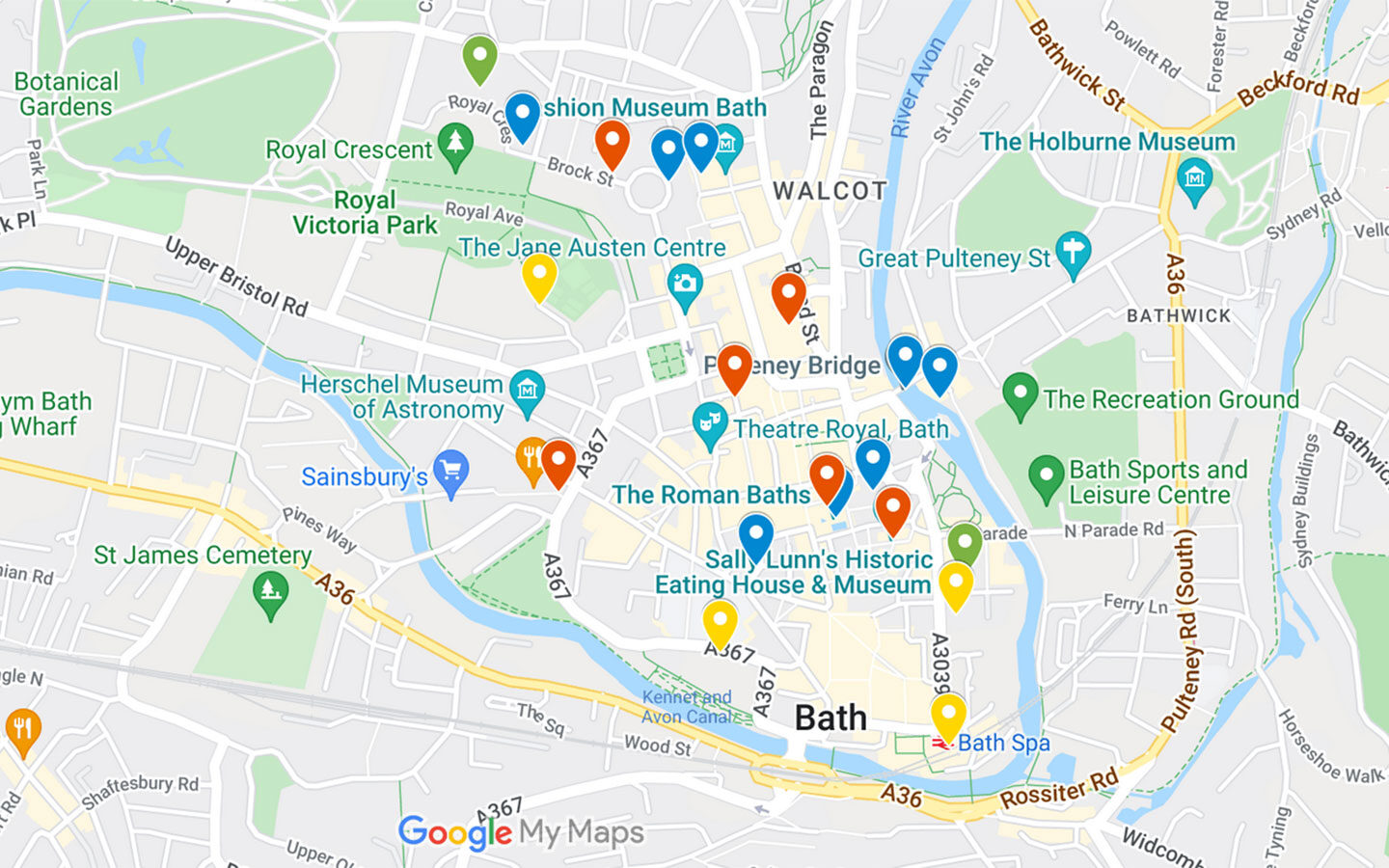 Map of things to do on a weekend in Bath