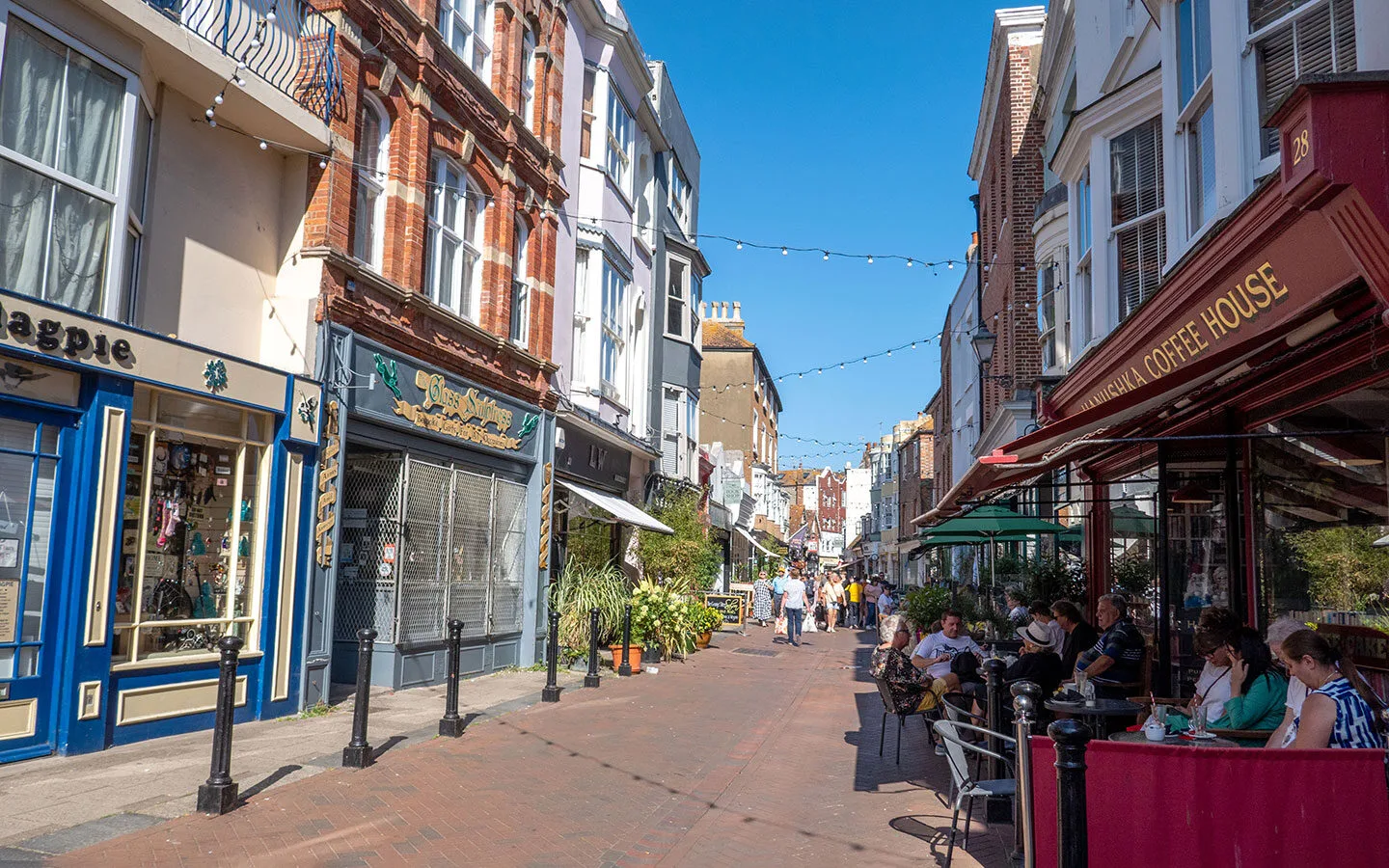 Shops and cafes on George Street in Hastings