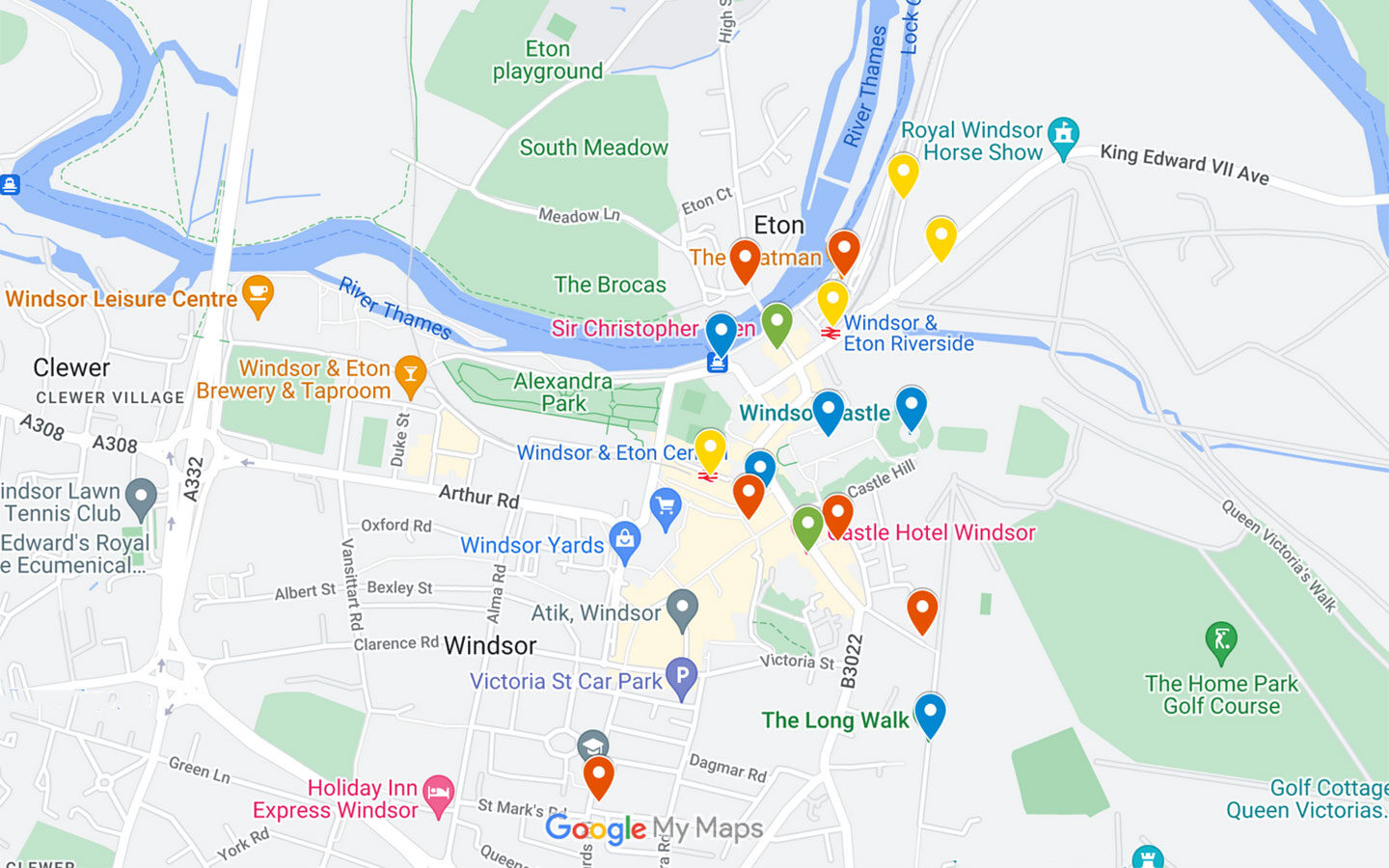 Map of things to do in Windsor, UK