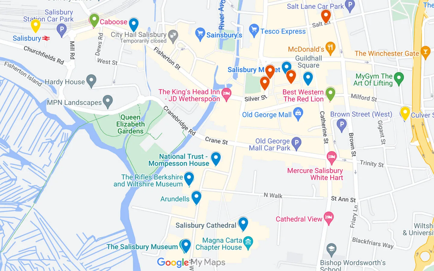 Map of things to do on a weekend in Salisbury