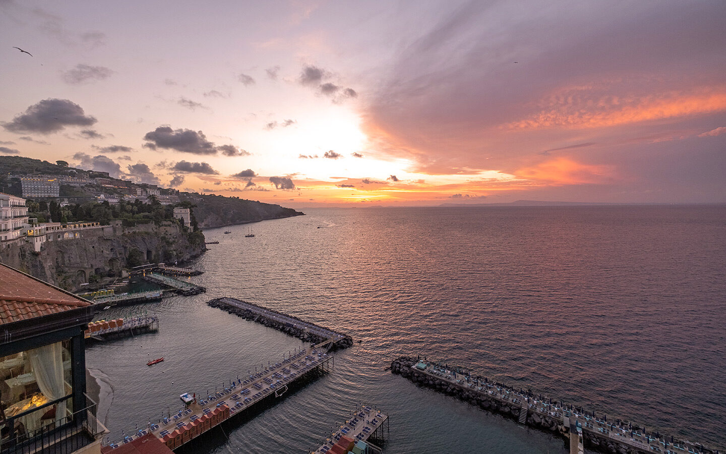 Sunset over Sorrento from the Villa Communale Park 