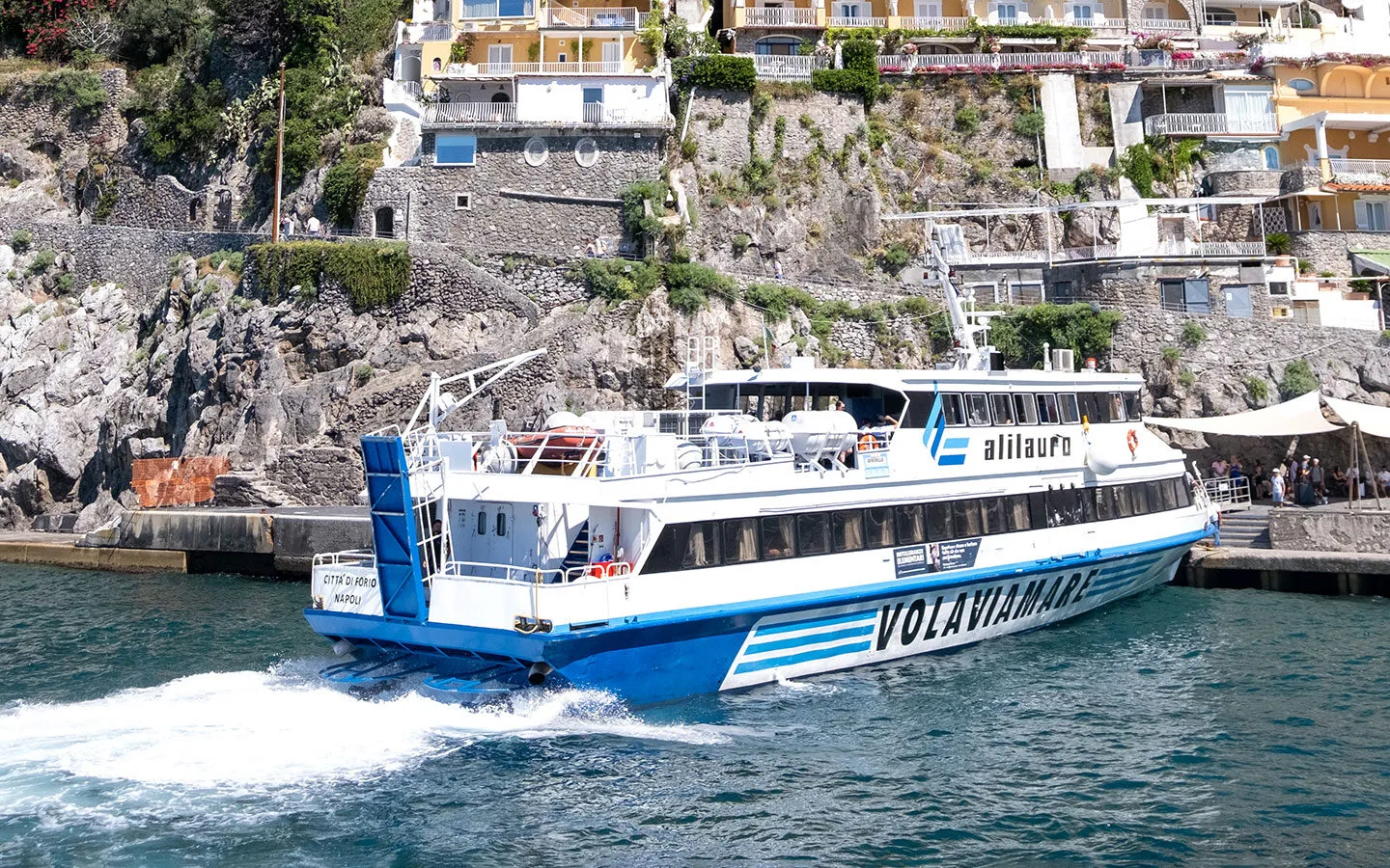 Amalfi Coast ferry docked in Positano