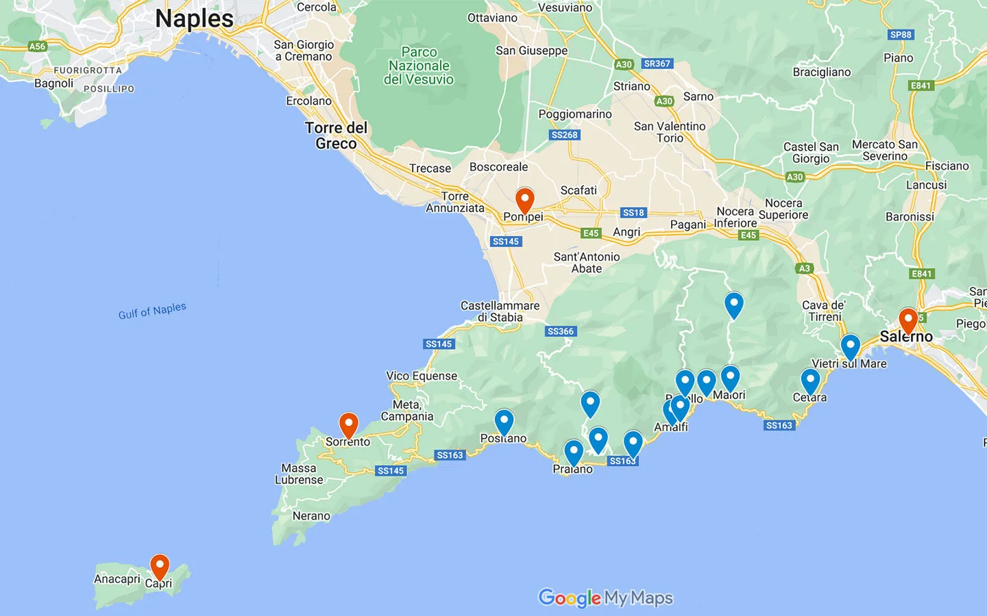 Map of the Amalfi Coast