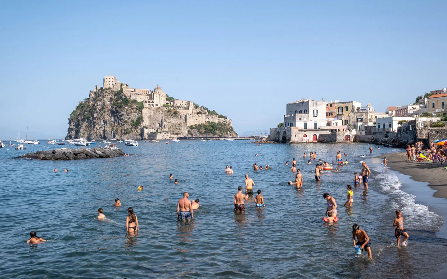 Castello Aragonese from the Spiaggia dei Pescatori in Ischia