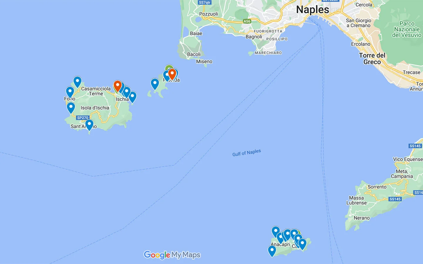 Capri, Ischia and Procida map