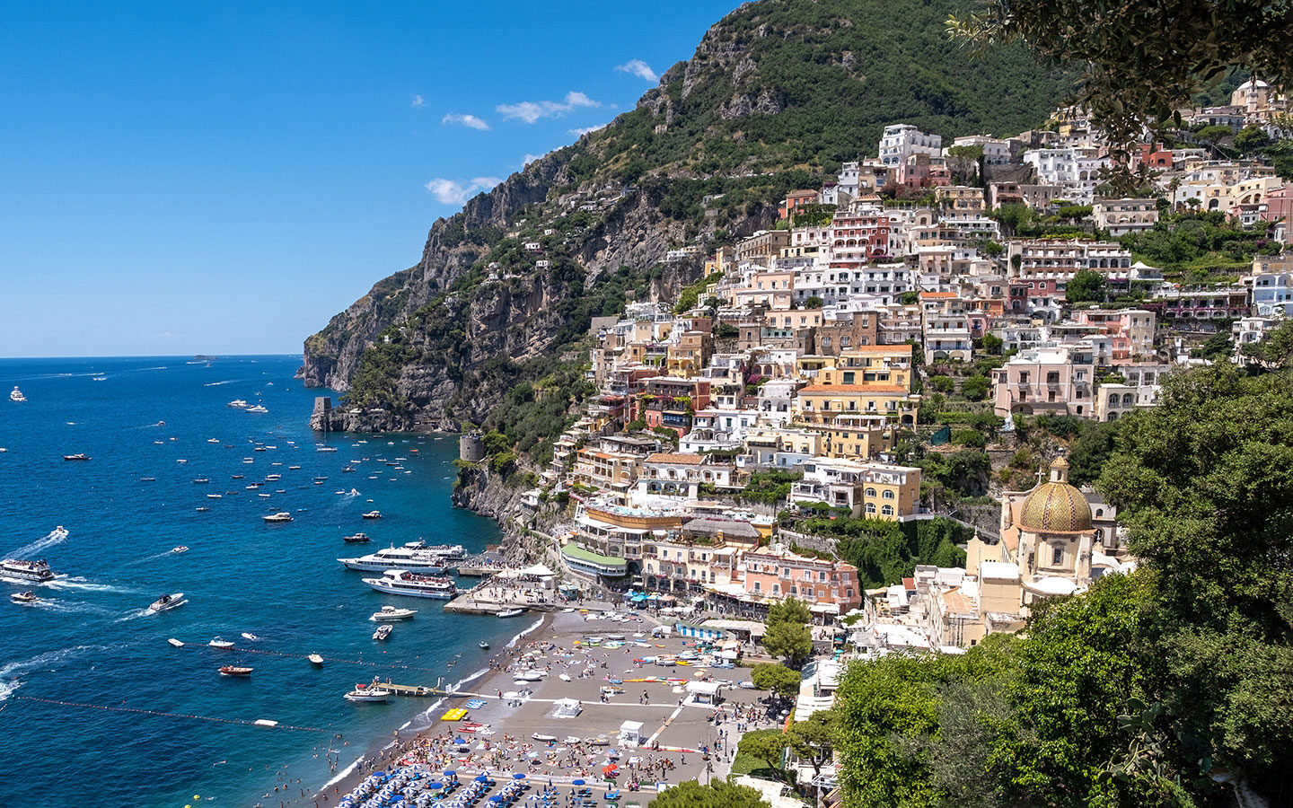Positano from the steep hills overlooking the town when visiting the Amalfi Coast