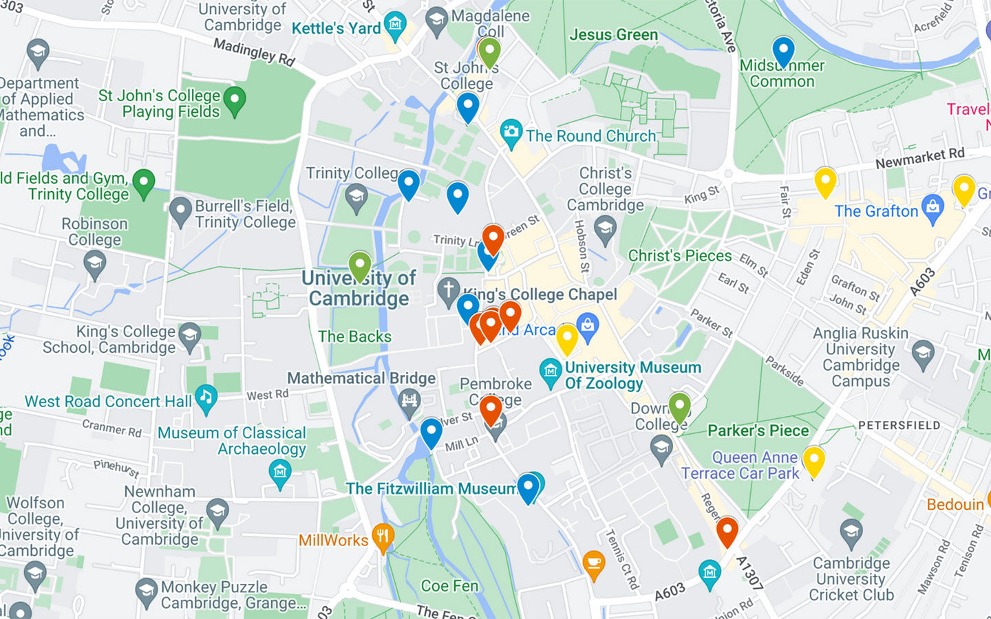Map of things to do on a weekend in Cambridge
