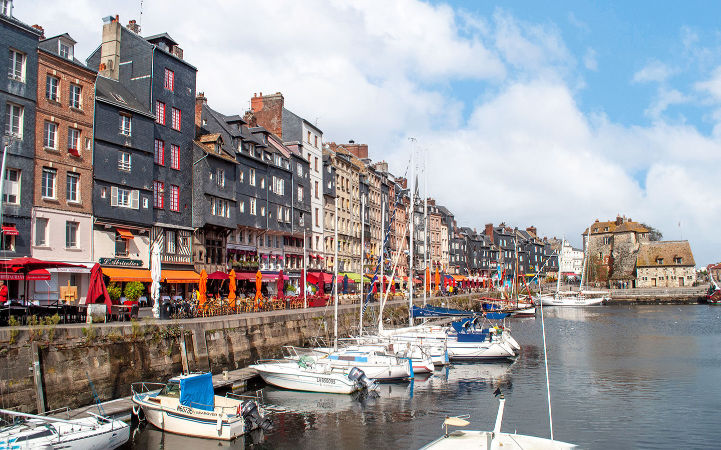 The colourful Vieux Bassin in Honfleur on the Normandy coast, France