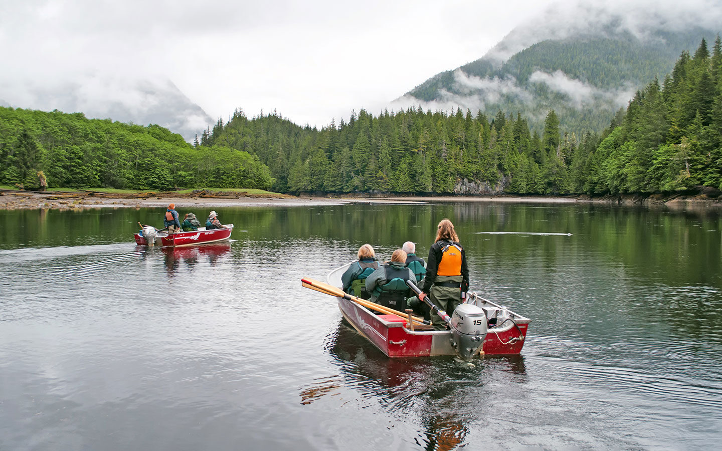 Exploring the Great Bear Rainforest in Canada by boat from an eco-lodge