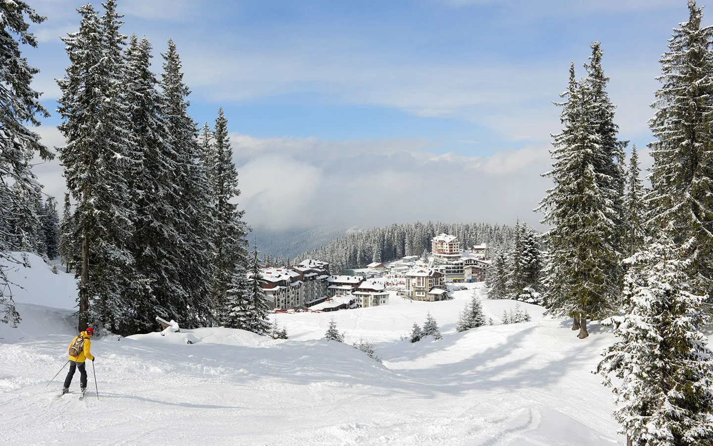 Slopes in Pamporovo ski resort in Bulgaria
