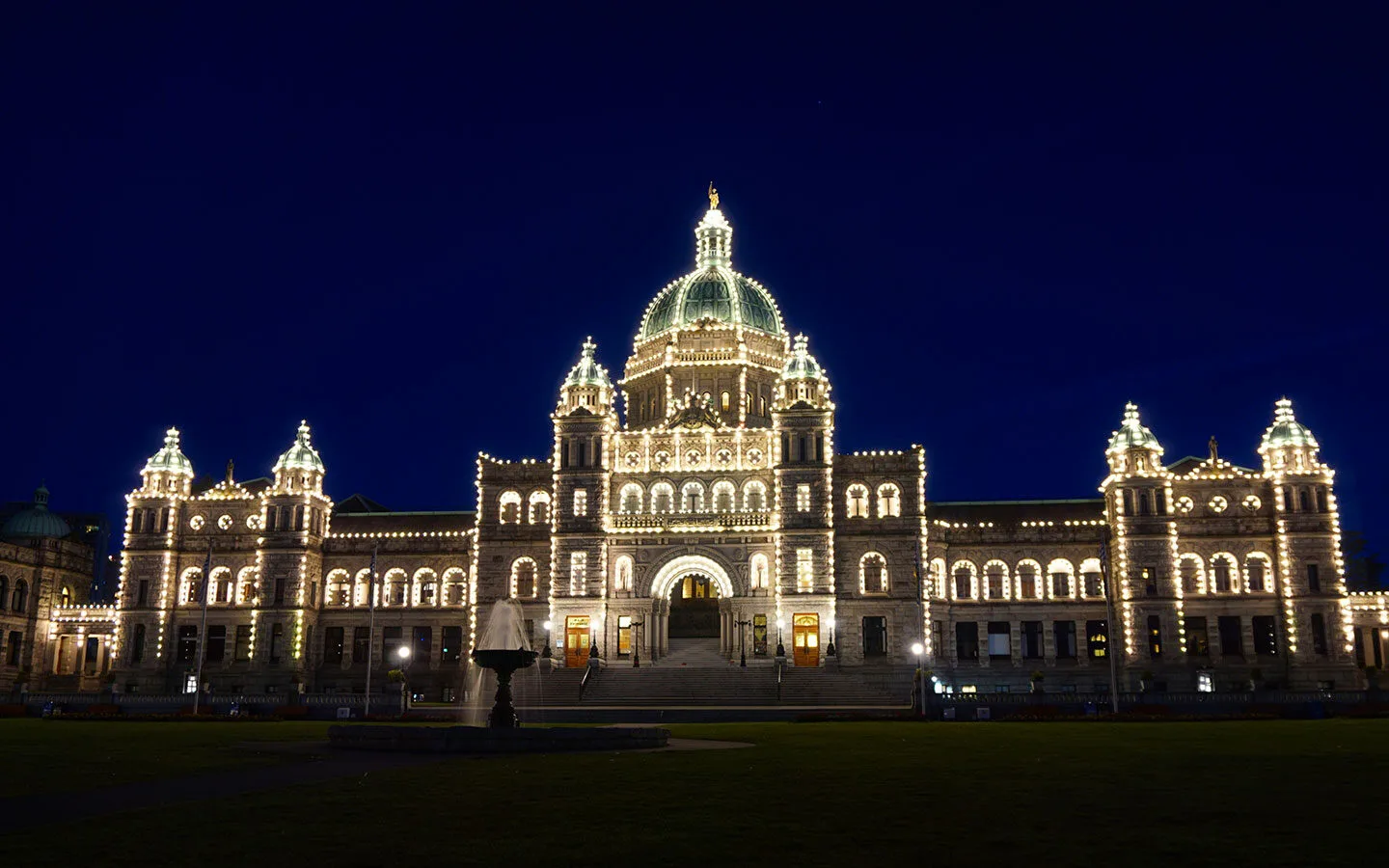 The BC Legislative Assembly building at night